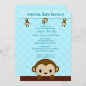 MONKEY Baby shower nodigt Polka Dot BLUE MPP3 Kaart (Voorkant / Achterkant)