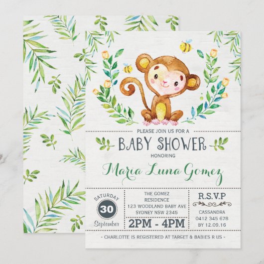Monkey Baby shower Oerwoud Baby Boy Kaart (Voorkant / Achterkant)