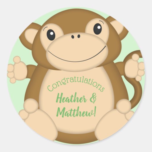 Monkey Baby shower Oerwoud Ronde Sticker (Voorkant)
