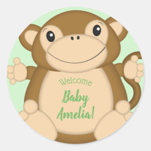 Monkey Baby shower Oerwoud Ronde Sticker