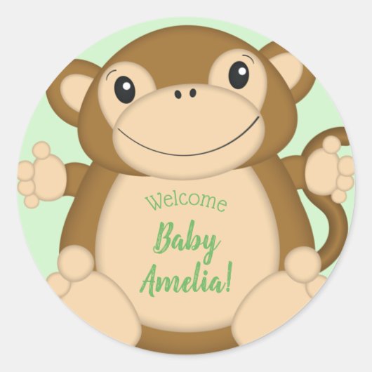 Monkey Baby shower Oerwoud Ronde Sticker (Voorkant)