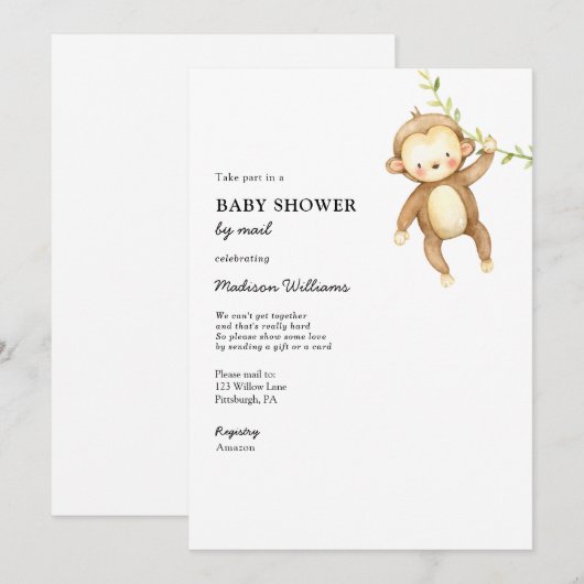 Monkey Baby shower per Mail Kaart (Voorkant / Achterkant)