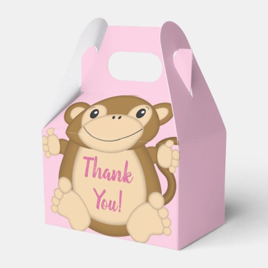 Monkey Baby shower Roze Bedankdoosjes (Voorkant Zijde)