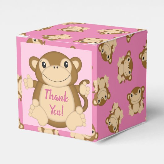 Monkey Baby shower Roze Bedankdoosjes (Voorkant Zijde)