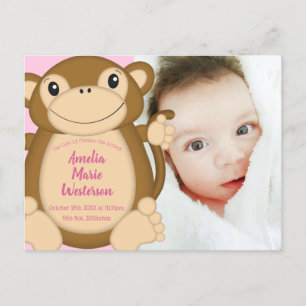 Monkey Baby shower Roze Briefkaart