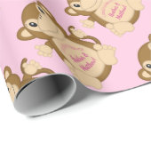 Monkey Baby shower Roze Cadeaupapier (Rol Hoek)