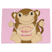 Monkey Baby shower Roze Groot Cadeauzakje (Voorkant)