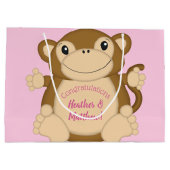 Monkey Baby shower Roze Groot Cadeauzakje (Achterkant)