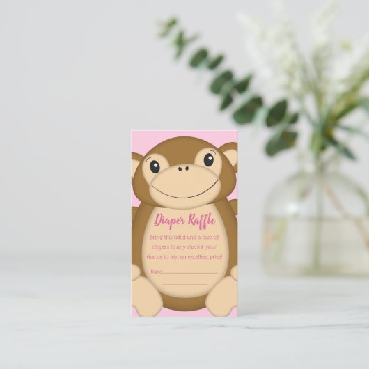 Monkey Baby shower Roze Informatiekaartje (Staand voorkant)