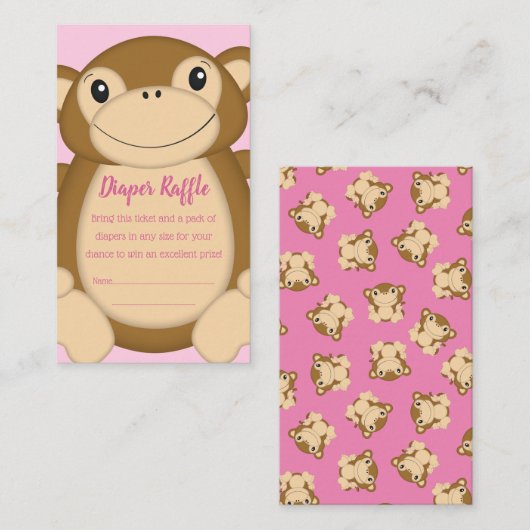 Monkey Baby shower Roze Informatiekaartje (Voorkant / Achterkant)