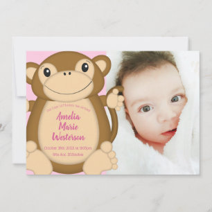 Monkey Baby shower Roze Kaart