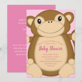 Monkey Baby shower Roze Kaart (Voorkant / Achterkant)