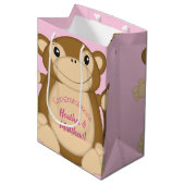 Monkey Baby shower Roze Medium Cadeauzakje (Voorkant Gekanteld)