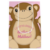 Monkey Baby shower Roze Medium Cadeauzakje (Achterkant)