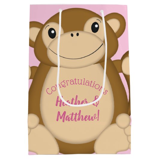 Monkey Baby shower Roze Medium Cadeauzakje (Achterkant)