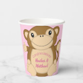 Monkey Baby shower Roze Papieren Bekers (Achterkant)