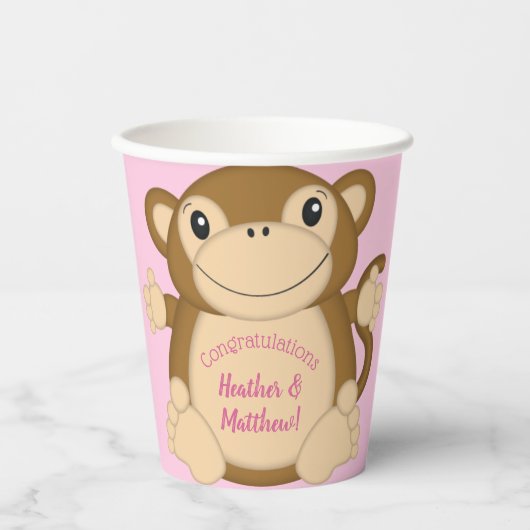 Monkey Baby shower Roze Papieren Bekers (Voorkant)