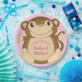 Monkey Baby shower Roze Papieren Bordje (Feest)