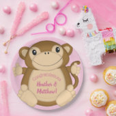 Monkey Baby shower Roze Papieren Bordje (Feest)