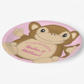 Monkey Baby shower Roze Papieren Bordje (Gekanteld)