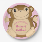 Monkey Baby shower Roze Papieren Bordje (Voorkant)