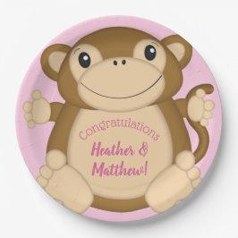 Monkey Baby shower Roze Papieren Bordje
