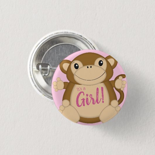 Monkey Baby shower Roze Ronde Button 3,2 Cm (Voorkant /achterkant)
