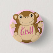 Monkey Baby shower Roze Ronde Button 3,2 Cm (Voorkant)