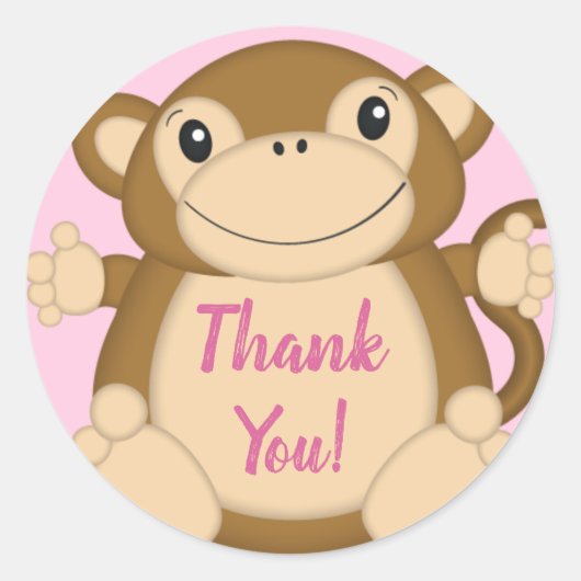 Monkey Baby shower Roze Ronde Sticker (Voorkant)