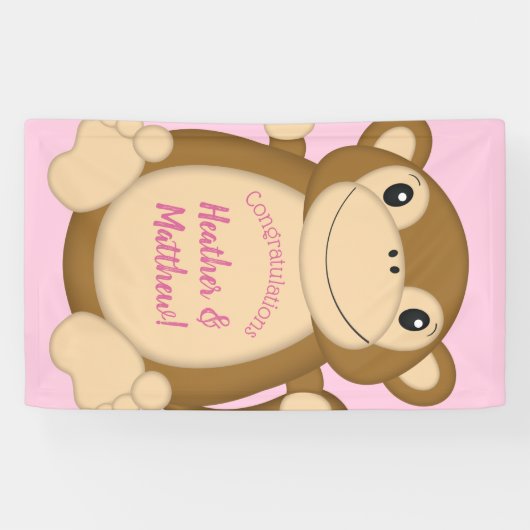Monkey Baby shower Roze Spandoek (Horizontaal)