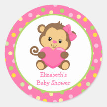 Monkey Baby shower Sticker, roze en groen