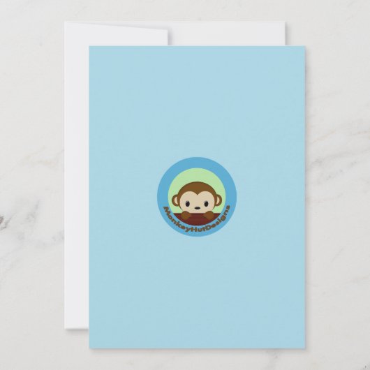 MONKEY Baby shower suitnodiging Polka Dot BLUE GRE Kaart (Achterkant)