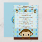 MONKEY Baby shower suitnodiging Polka Dot BLUE GRE Kaart (Voorkant / Achterkant)