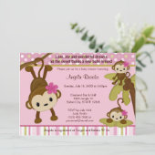 MONKEY Baby shower Uitnodiging 3 Kleine apen (Staand voorkant)
