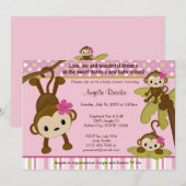 MONKEY Baby shower Uitnodiging 3 Kleine apen (Voorkant / Achterkant)