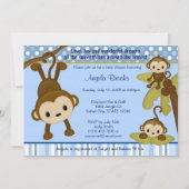 MONKEY Baby shower Uitnodiging 3 Kleine apen (Voorkant)