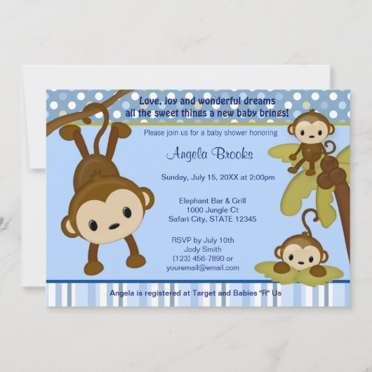 MONKEY Baby shower Uitnodiging 3 Kleine apen (Voorkant)