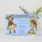 MONKEY Baby shower Uitnodiging 3 Kleine apen (Staand voorkant)
