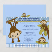MONKEY Baby shower Uitnodiging 3 Kleine apen (Voorkant / Achterkant)