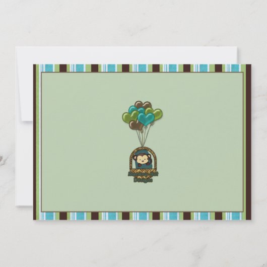 Monkey Baby shower Uitnodiging BLAUWGROEN (Achterkant)