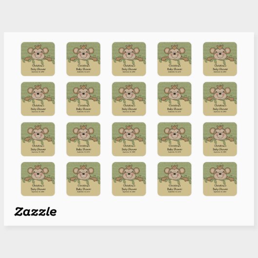 Monkey Baby shower vierkante Sticker (Vel)