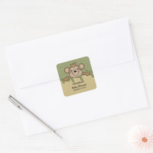 Monkey Baby shower vierkante Sticker (Envelop)