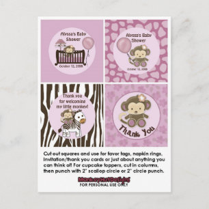 MONKEY Baby shower Wieg Cupcake Toppers Labels CJ- Briefkaart