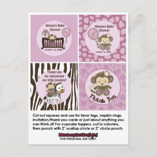 MONKEY Baby shower Wieg Cupcake Toppers Labels CJ- Briefkaart
