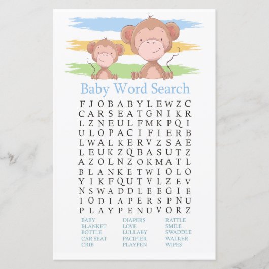 Monkey Baby shower Word Search Game (Voorkant)