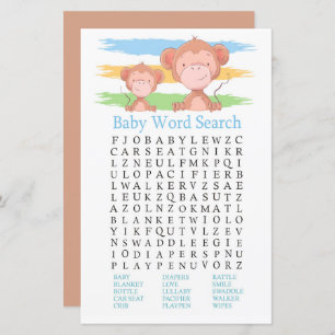 Monkey Baby shower Word Search Game