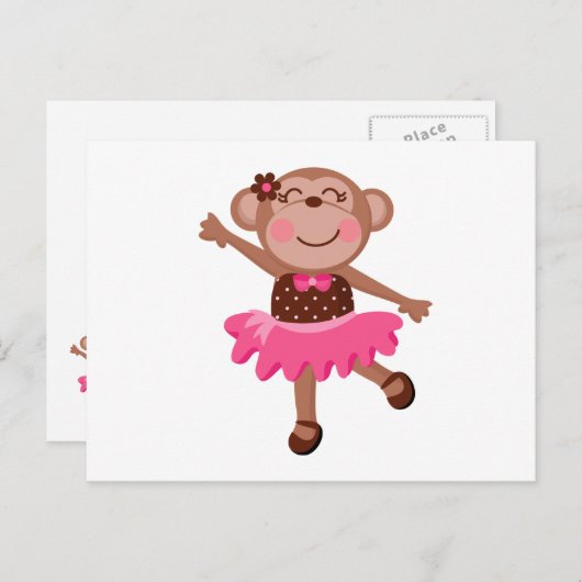 Monkey Ballerina Briefkaart (Voorkant / Achterkant)