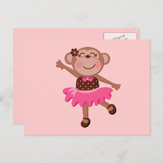 Monkey Ballerina Briefkaart (Voorkant / Achterkant)