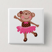Monkey Ballerina Vierkante Button 5,1 Cm (Voorkant)