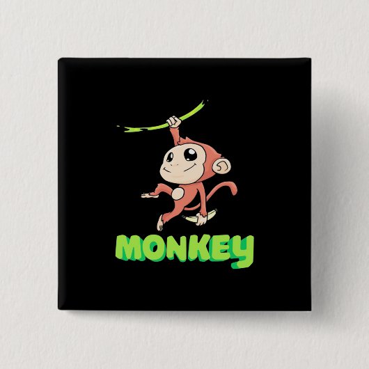 Monkey Banana Vierkante Button 5,1 Cm (Voorkant)